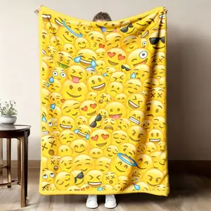 2026 New Arrivals Contemporary Reversible Throw Blanket, AllSeason Multipurpose Polyester Nap Blanket, Soft and Warm, with Geometric Emoticon Pattern, Machine Washable, for Home, Bedroom, Office, Travel, and Camp