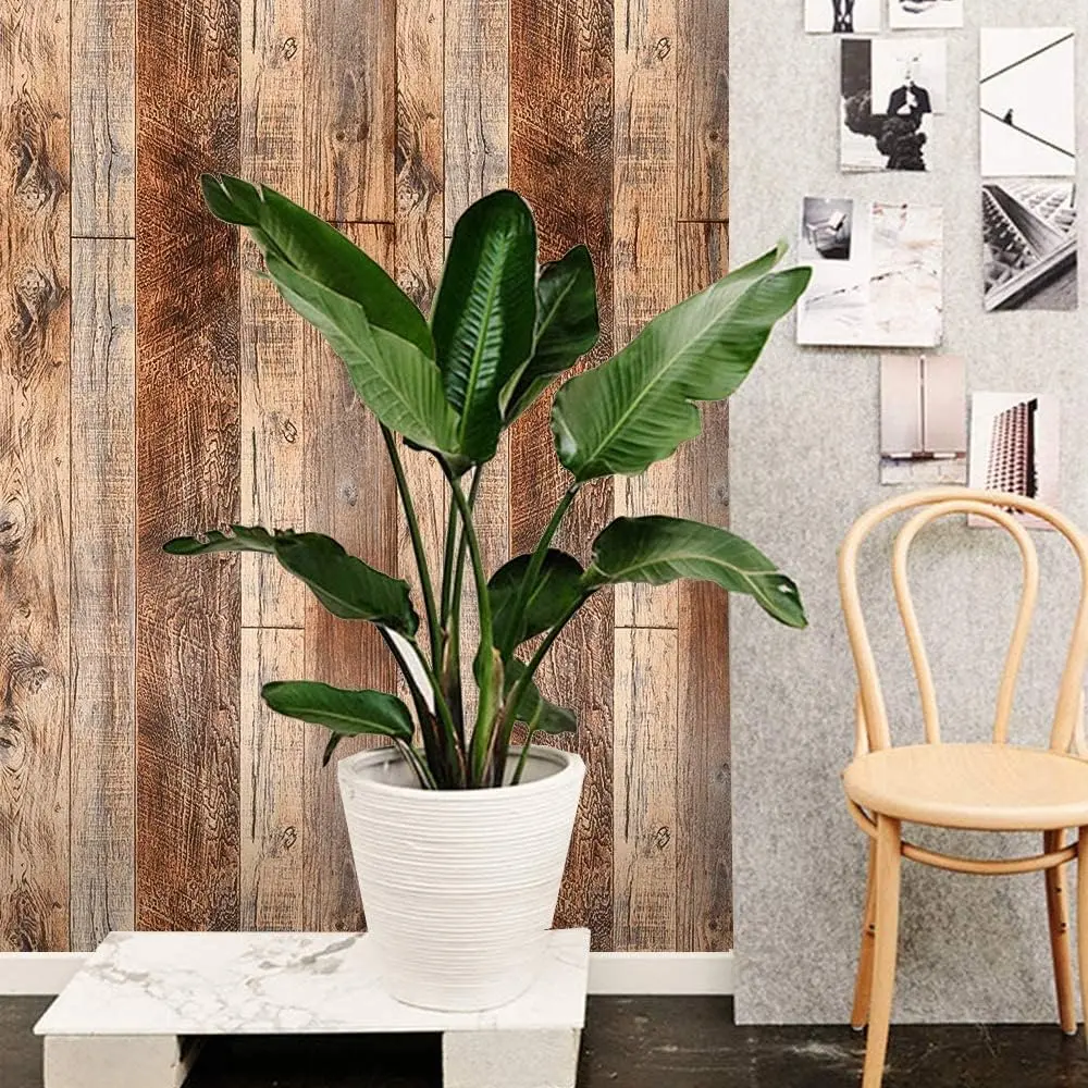 Brown Wood Peel and Stick Wallpaper 17.8" X 118.8" Self Adhesive Removable Decorative Film