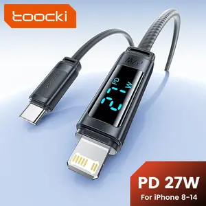 Toocki PD 27W Fast Charging Type C to Lightning Cable for iPhone14 13 12 Pro Max With Silicone LED Digital Display USB to Lightning Fast Charger Data Wire Cord For iPad