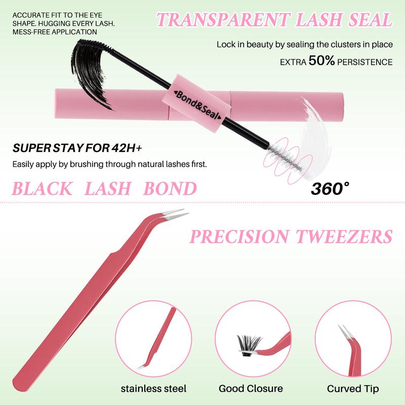 640PCS 20D40D60D80D Cluster Lashes Kit High Capacity Individual Lash Clusters 9-16mm Mixed D Curl Effect Natural Look Wispy Soft And Comfortable False Eyelashes Long-Lasting Individual Lashes Kit With Lash Bond&Seal And Tweezers And Lash Brush