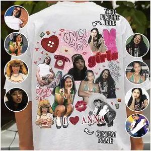Custom Photo Collage Valentine's Day Shirt - Personalized Name Vintage Bootleg Tee - I Love My Girlfriend Shirt for Wife, Couples - Y2K Retro Streetwear Aesthetic