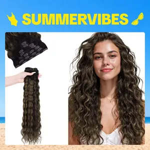 GOO GOO Hair Extensions Elf Curl Clip in Human Hair Extensions, 7pcs/9pcs 18-24inch curly hair，Elf Curl Clip in Human Hair Double Weft Natural Curl Hair Full Head for Women#Summervibes