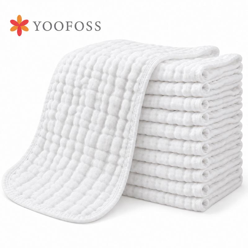 【Baby Registry】Yoofoss Muslin Burp Cloths for Baby 10 Pack 100% Cotton Baby Washcloths for Boys Girls Large 20''X10'' Super Soft and Absorbent White