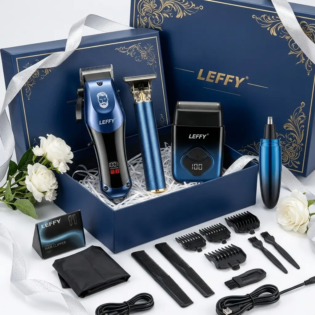 LEFFY Cordless USB Rechargeable Hair Clipper Kit，4-in-1 cordless hair clipper，adjustable blade hair clipper，dry clipper，armpit hair，lcd power display，clipper guards，ideal barbersupply，full accessory，Gifts from Husband and Father