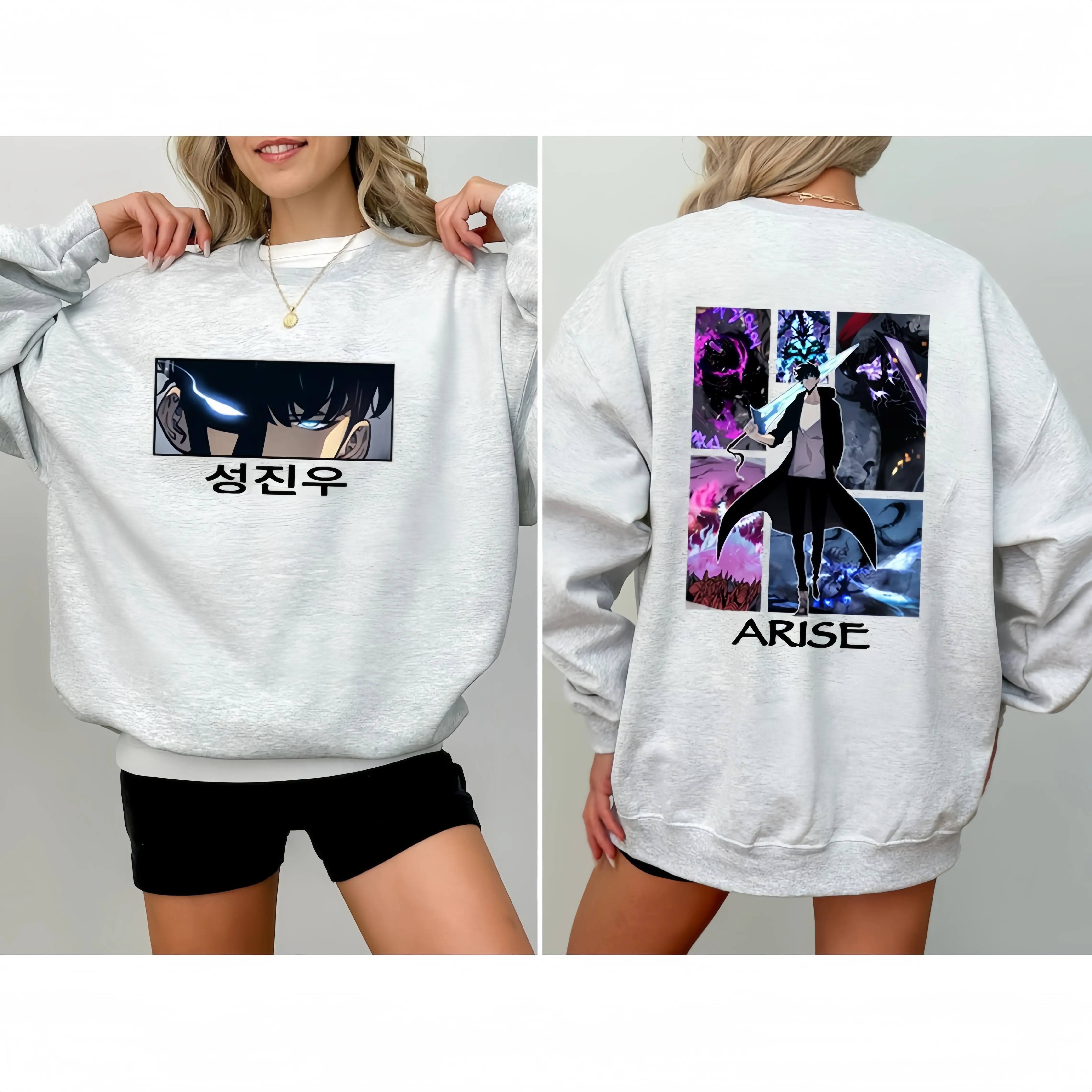 Solo Leveling Arise 2 Side T-shirt, Anime Lovers Sweatshirt Hoodie Cotton Fit