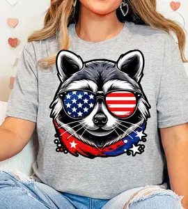 Feral 4th Raccoon premade DTF gang sheet- 6 prints, July 4th Premade DTF Gang sheet, Summer transfers Graphic Tshirt