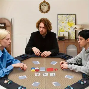 8-Player Foldable Game Table, Portable Oval Table with Cup Holders & Chip Trays, Folding Card Table for Home Parties & Game Room