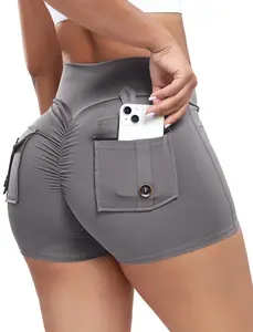 High-Waisted Butt Lifting Workout Scrunch Shorts With Pockets - Yoga & Gym Booty Shorts, High-Elasticity Machine-Washable Tight-Fit Solid Color For Spring Summer Fall, Fitness Apparel | Sleek Design | Gym Accessories Twerk shorts