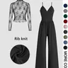 Valentine's Day Women's Basic Solid Color Knitted Lace Tee & High Waist Pocket Elegant Casual Jumpsuit Two-piece Set, Spaghetti Strap, Casual Fitted Zipper Back Cami Jumpsuit & Long Sleeve Top for Daily Outdoor Wear, Spring & Fall Outfit