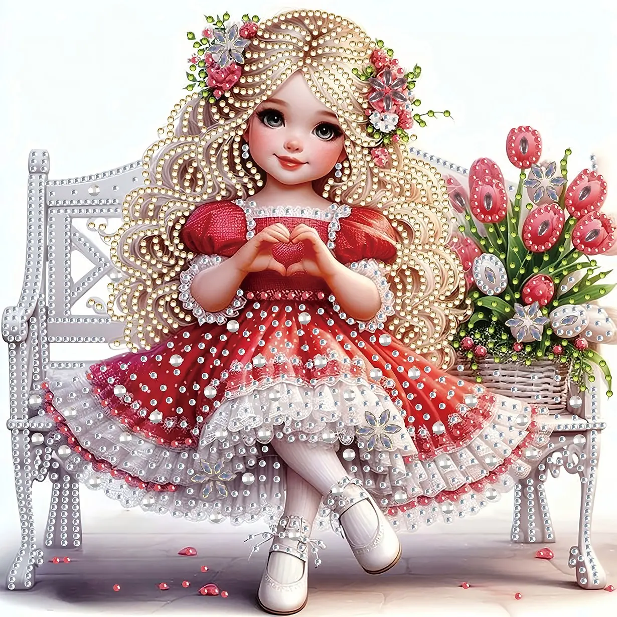 Girl Sitting on Rocking Chair Diamond Painting Kit, Unique Crystal Drills, Home Wall Decoration, Crafts, 2D Flat Print, No Frame Included