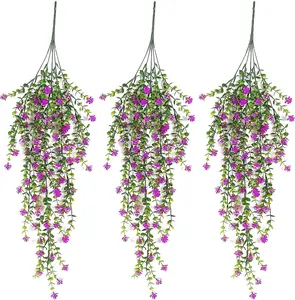 5 Pcs Artificial Hanging Plants Eucalyptus Vine Faux Flower - Lifelike UV Resistant Faux Flowers Vine Fake Ferns for Indoor and Outdoor Spring Summer Wedding Party Patio Balcony Decor (Purple)