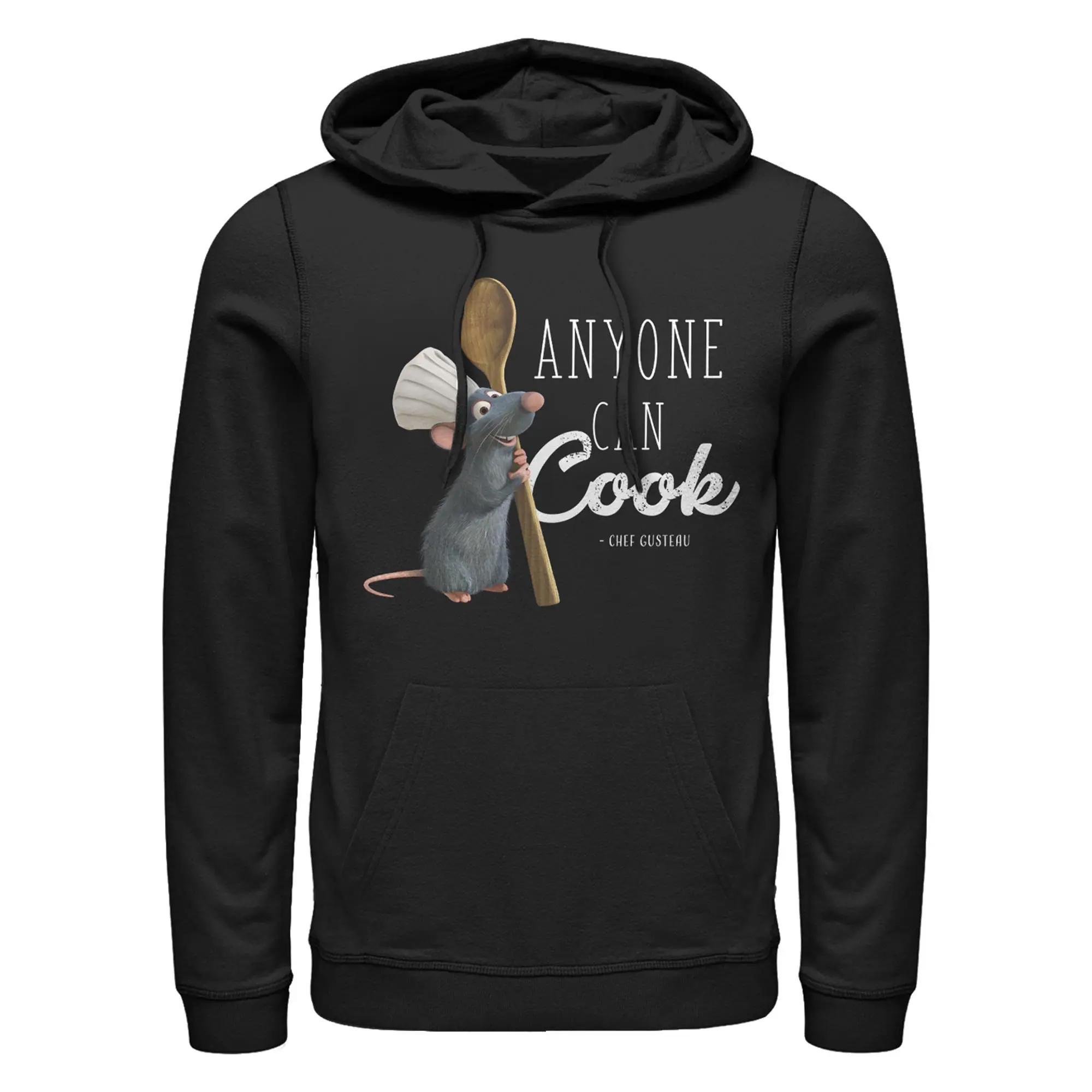 Men's Cotton Graphic Pull-Over Hoodie, "Anyone Can Cook" Ratatouille Design, Comfortable Menswear Top, None Hood Lining Detail