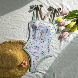 Ladies' fashion one-piece double-sided flower print swimsuit