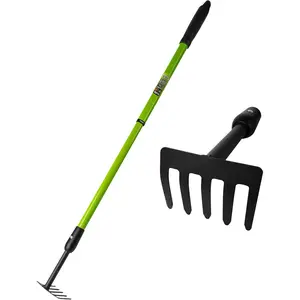 Small Garden Hand Rake, Ajustable Handle Heavy Duty Gardening Hand Cultivator Garden Tool with Non Slip Handle Hand Weeder Tool for Weeding Tilling Soil Planting
