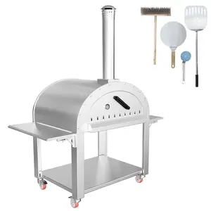 【GARVEE】46 Inch Pizza Oven Outdoor,Wood Fire & Propane Gas Dual Fuel with Wheels and Accessories in Stainless Steel for Restaurant, Backyard, Garden, Patio, Camping, Silver