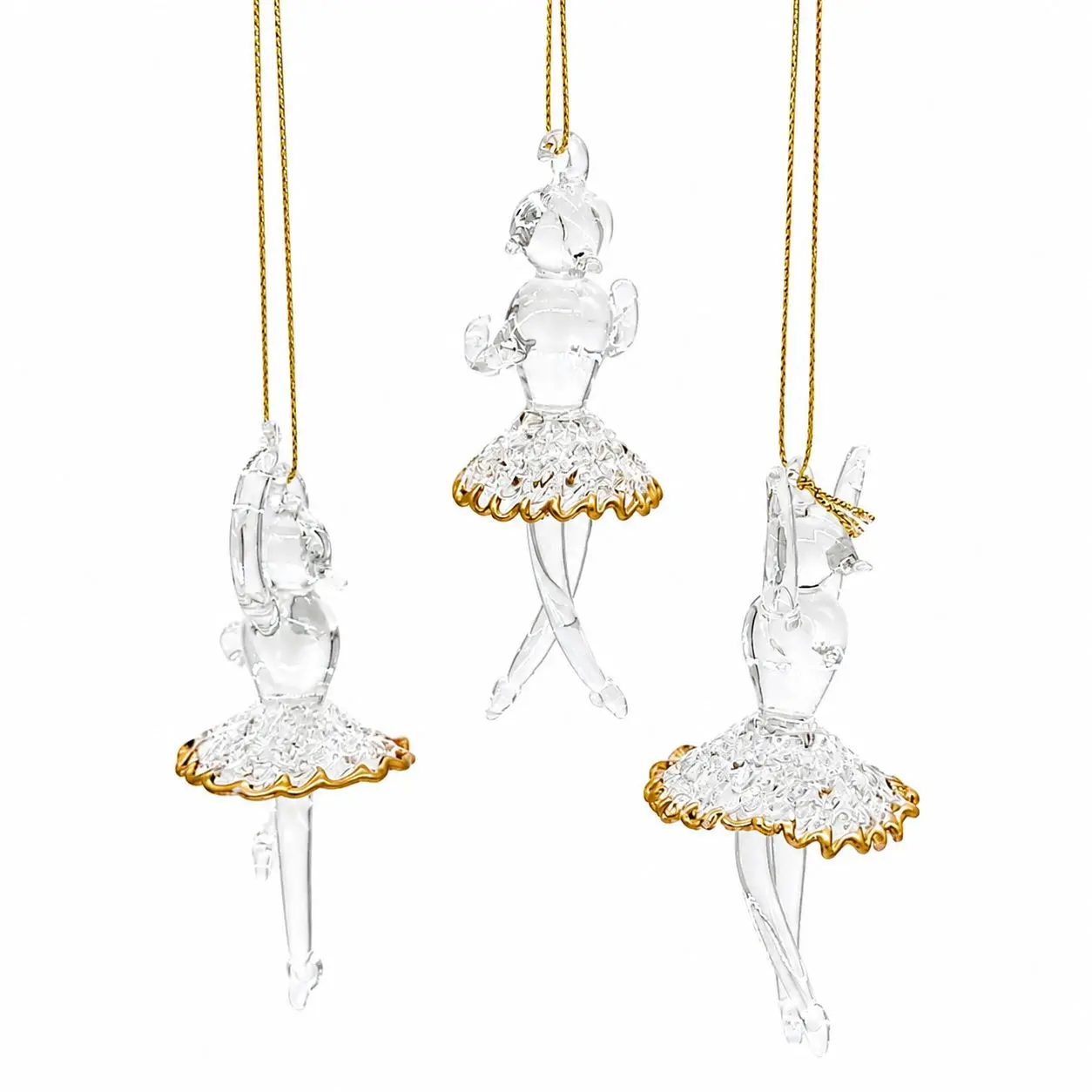 2023 Nutcracker! Magical Christmas Ballet – Glass Trio Ballerina Ornaments with Gold Trim (Set of 3)