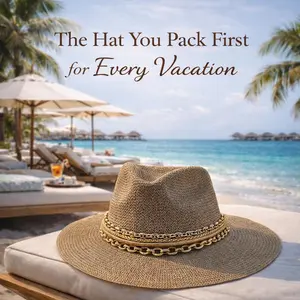 Mixed Metal Hat Wide Brim Structured Sun Hat Women Luxury Panama Hat Gold Silver Chain Hat Neutral Resort Wear Beach Vacation Hat