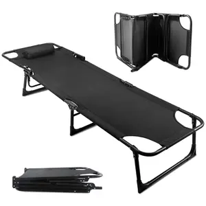 Folding Camping Cot for Adults, Portable Sleeping Cot Bed with 600D Oxford Fabric, Heavy Duty Frame, 330Lbs Capacity, 1-Step Use, Outdoor Lounge Chair for Sleepover Hiking, Home & Office, Grey