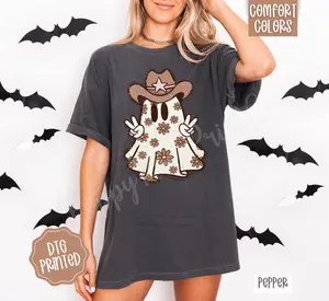 Cowboy Ghost Shirt Comfort Colors, Trendy Halloween Tshirt