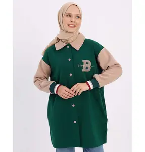 Modest Muslim Women's Two-Tone Letterman Jacket - 93134 Green