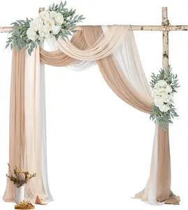3 Panels Wedding Arch Draping Fabric 6 Yards Mixed Color Chiffon Sheer Backdrop for Ceremony Party Decoration Elegant Neutral White Nude Cream