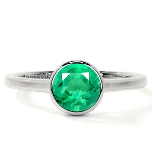 Bezel Set Round Emerald Solitaire Ring (0.50cts.)- REM002-5X5-AA
