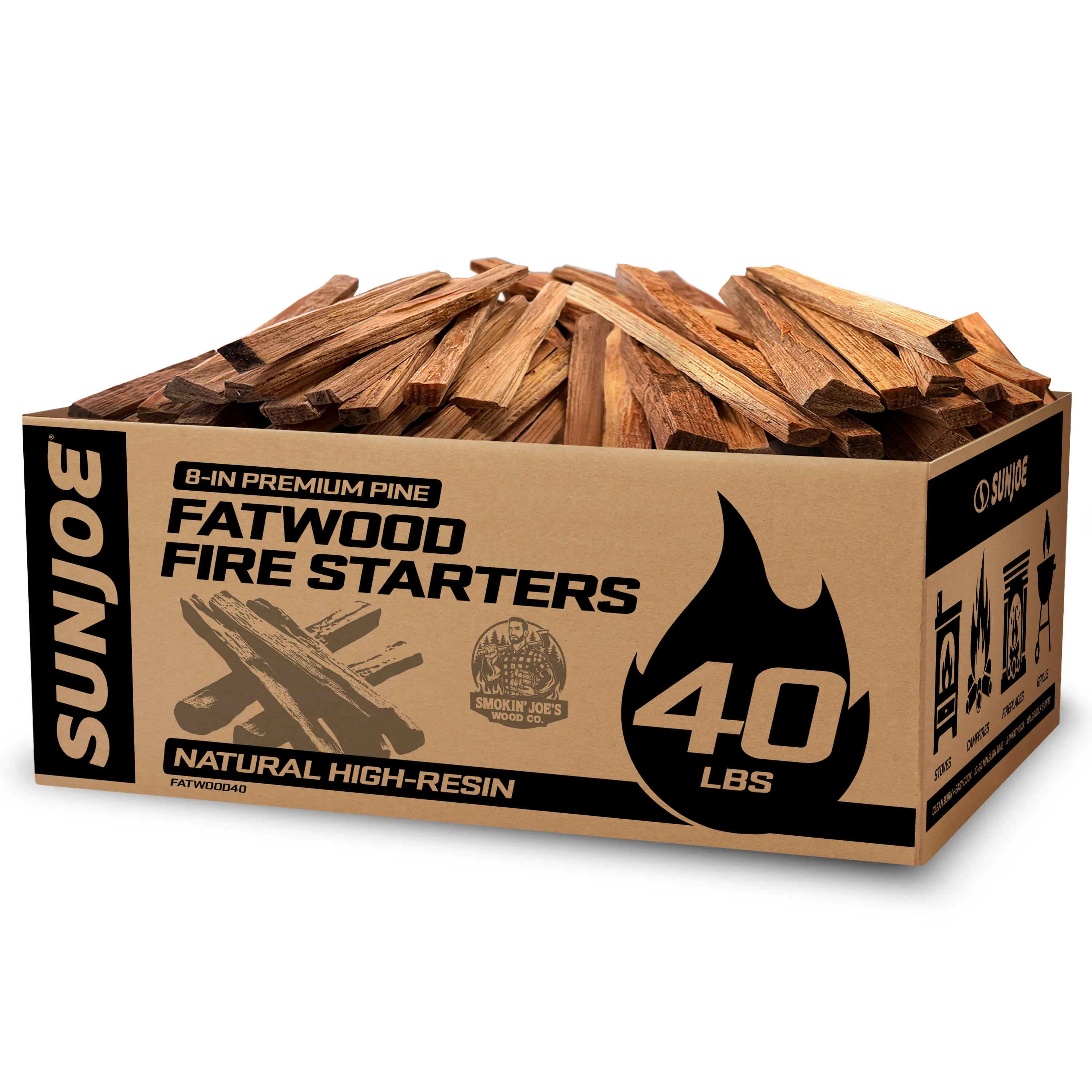 Sun Joe All-Natural Fire Starter Sticks | Pine Kindling for Fireplaces, Campfires, Wood Stoves, Fire Pits & Grills