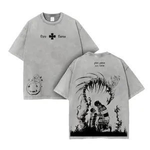 Vintage Washed Devil's Footprints Shinra Kusakabe Tee - Fire Force Double-Print Oversized Heavyweight Cotton Anime Streetwear | Gift for Anime Fans