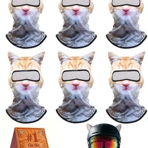 [ HALLOWEEN GIFT] 6 Pack 3D Cat Ski Mask with Ears Animal Balaclava for Parties | Cat Print Face Cover for Festivals, Raves, Costume Parties, Outdoor Activities and Playful Winter Looks