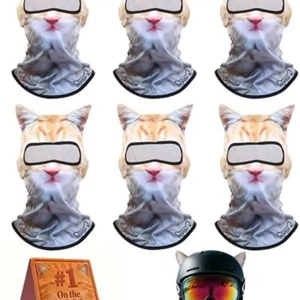 [ HALLOWEEN GIFT] 6 Pack 3D Cat Ski Mask with Ears Animal Balaclava for Parties | Cat Print Face Cover for Festivals, Raves, Costume Parties, Outdoor Activities and Playful Winter Looks
