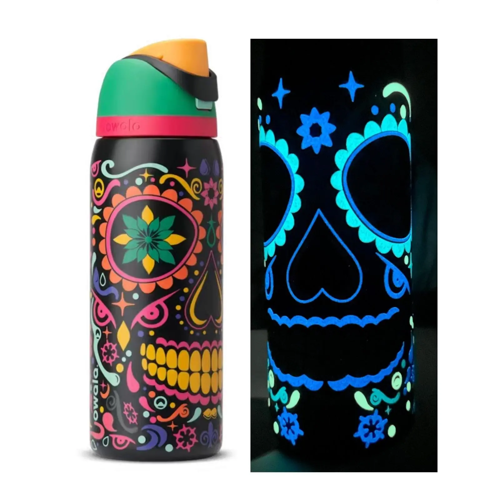 Owala "Freedom Kiss" 32 oz sugar skull bottle - Glow-in-the-dark version