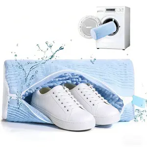 Shoe Washing Machine Bags - Reusable Sneaker Laundry Shoe Bag with 360° Deep Clean Mesh - Self Locking Zipper, Noise Reduction Washing Bag Fits All Shoes Sizes and Types - Blue/Yellow（1PCS)