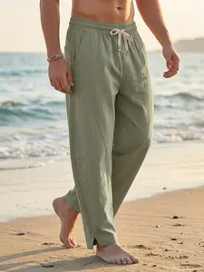 2026 New Summer Lightweight Linen Beach Casual Loose Plus Size Men’s Harem Curved-Cut Tapered Commuter Pants with Panel Details Loose-Fit Drawstring Wide Leg Sweatpants baggy capri men Elastic Workout now pro pant harness mr hacker short shorts
