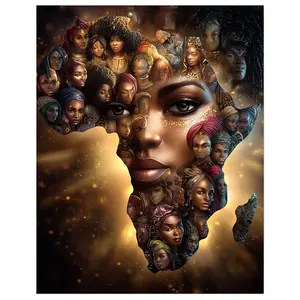 African Woman Map Diamond Painting Kits for Adults, 5D DIY Diamond Art Kits for Beginners, Full Drill Diamond Painting Kits for Home Wall Decor, Handicraft