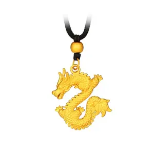 Unisex High-End Metal Coating Zodiac Dragon Initial Pendant Necklace - Vietnamese Culture Motif, Customizable, Versatile Design, Valentine Gift Jewelry