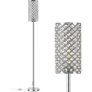 Crystal Floor Lamps - Modern Silver Standing Lamp with 3 CCT LED Bulbs for Elegant Home Decor Living Room and Bedroom Lighting