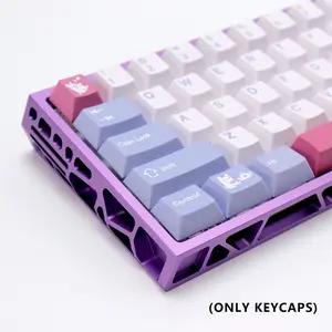 KBDiy Tuzi Keycaps Set(ONLY KEYCAPS) 143 keys Hot Pink Cherry Profile Dye-Sublimation Rabbit Cute Art Kawaii Purple Keycaps for Cherry Gateron MX Switches Mechanical Keyboards