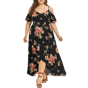 Women's Printed Sexy Strap Short Sleeve Summer Plus Size Dress Casual Womenswear