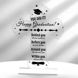 1pc Graduation Faith Gift, Acrylic Plaque Cross Shape, Desk Decor, Christian Inspirational, Classroom & Home Decor, Mini Stuff, Home Living