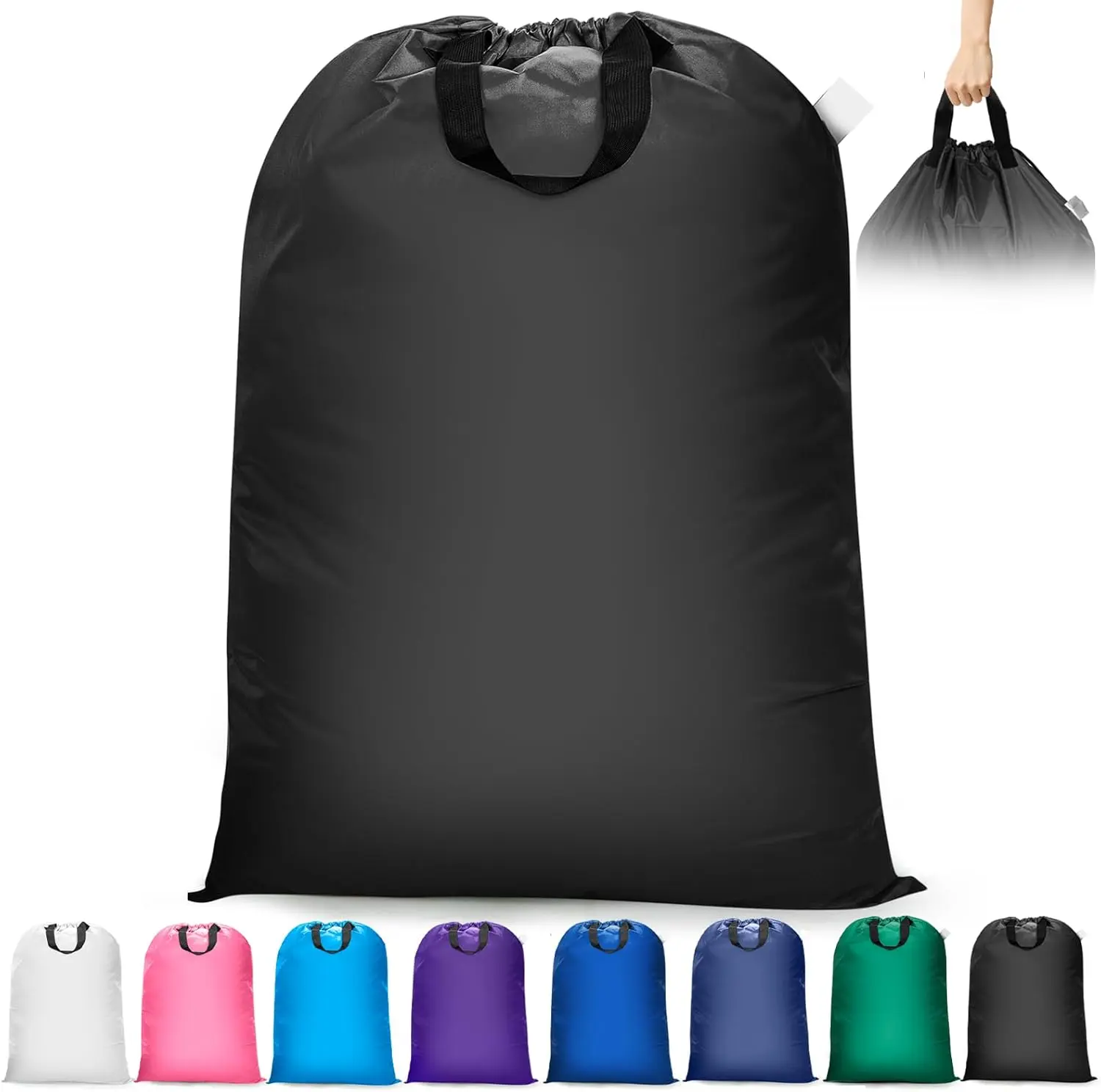 Extra Large Laundry Bag with Handles Heavy Duty Travel Laundry Bag for Dirty Clothes 28" x 40" Black 100L-150L Capacity Washable with Drawstring Close & Information Label