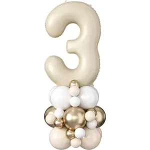 40 Inch Cream Number 3 Balloon for 3rd Birthday Decoration Beige White Sand Number Three Foil Balloon Tower Giant Large Nude Neutral Digit Helium Balloons Stack for Girls Third Anniversary Party