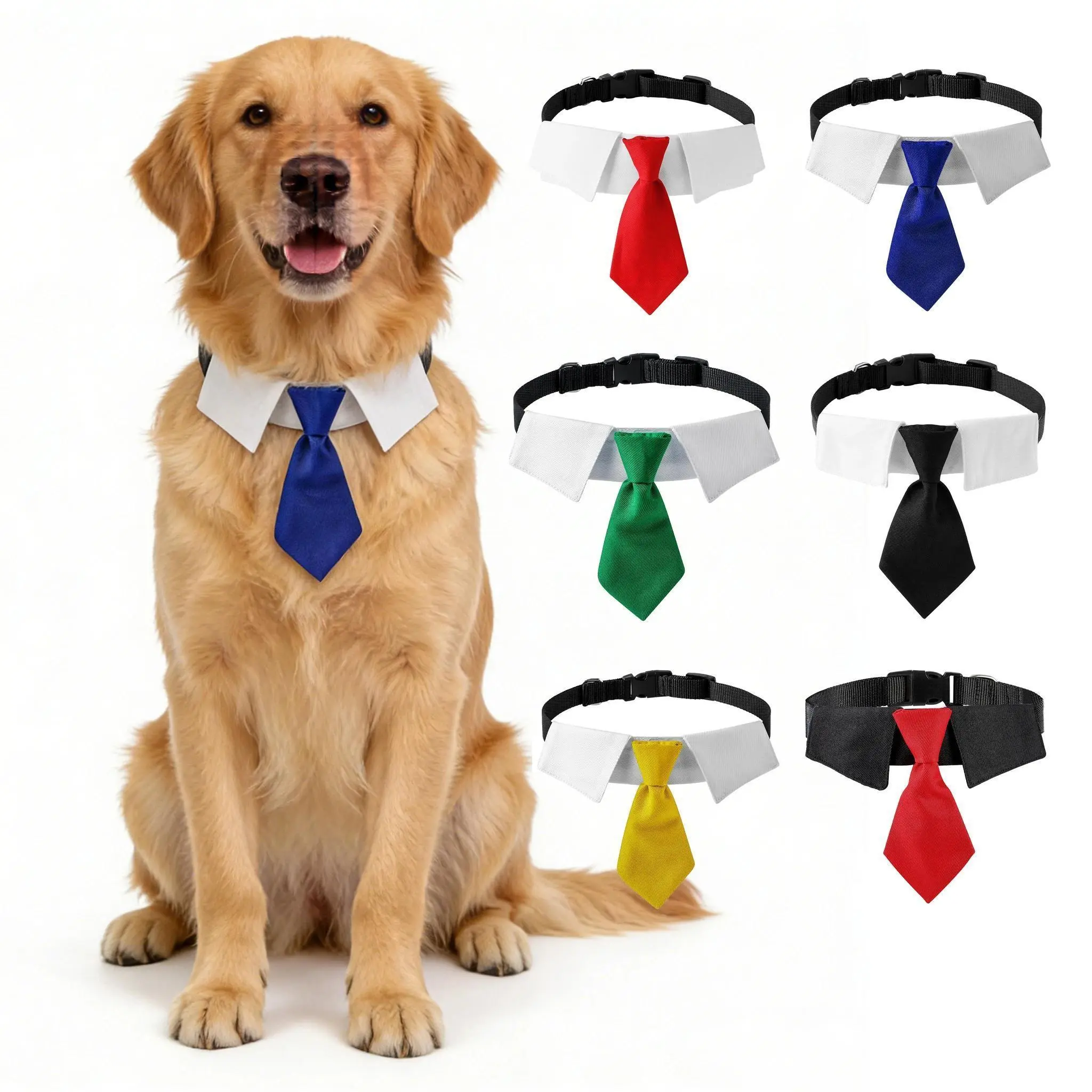 Sucado Soft Dog Formal Wedding Tie Set - Breathable Polyester Fabric, Adjustable Length, Collar & Bow Included, Fits Neck 14''-23'', for Small/Mid/Big Dogs, Formal Look, Daily Wear, Good for Grooming