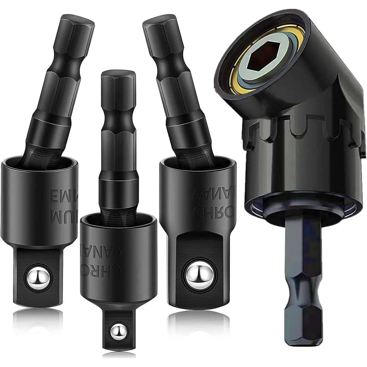 105  Right Angle Drill Adapter Set, 1/4-1/2 Inch Socket Adapters, 4-in-1 Impact Grade Extension Kit with 360? Rotation for Household Workplace Industry