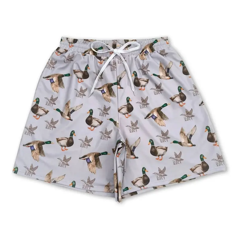 Men's & Women's Duck Print Swim Trunks, Soft Casual Beach Pool Wear, Grey Novelty Shorts without Pockets or Liner, Swimsuit Shorts