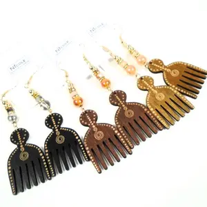 Beaded Wood Earrings with Hair Pic Ethnic Casual Female
