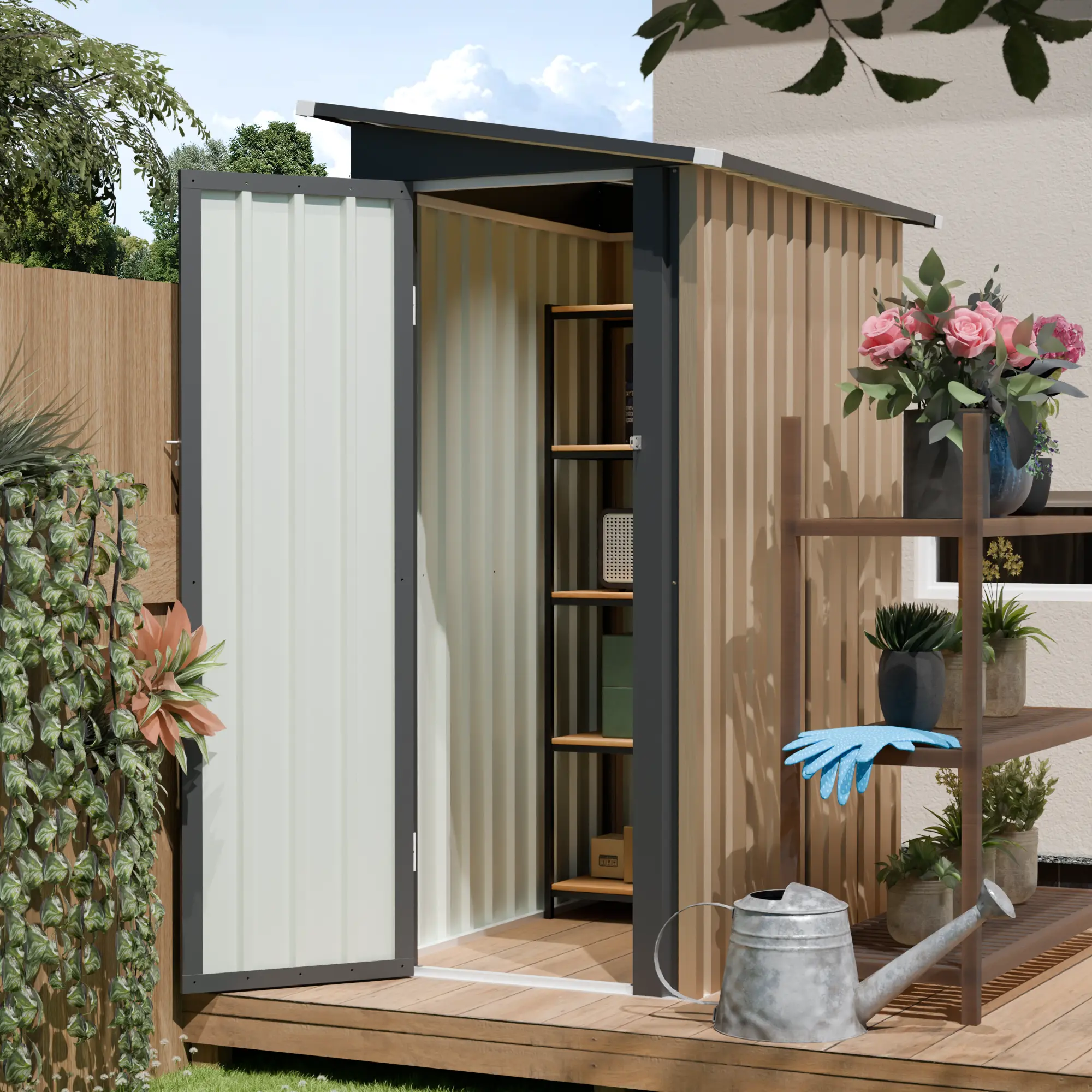 4 * 2 FT Metal Garden Storage Sheds for Patio Backyard Tools House Storage Waterproof Garden Tool Storage Sheds, Outdoor, Weatherproof