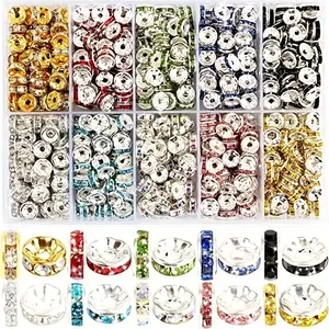 600pcs Crystal Beads, Bead Assortment, Water Drill Beads, Jewelry Making Charms, Bracelet Pendants, 10 Colors (8mm), DIY Rhinestone Spacer Beads
