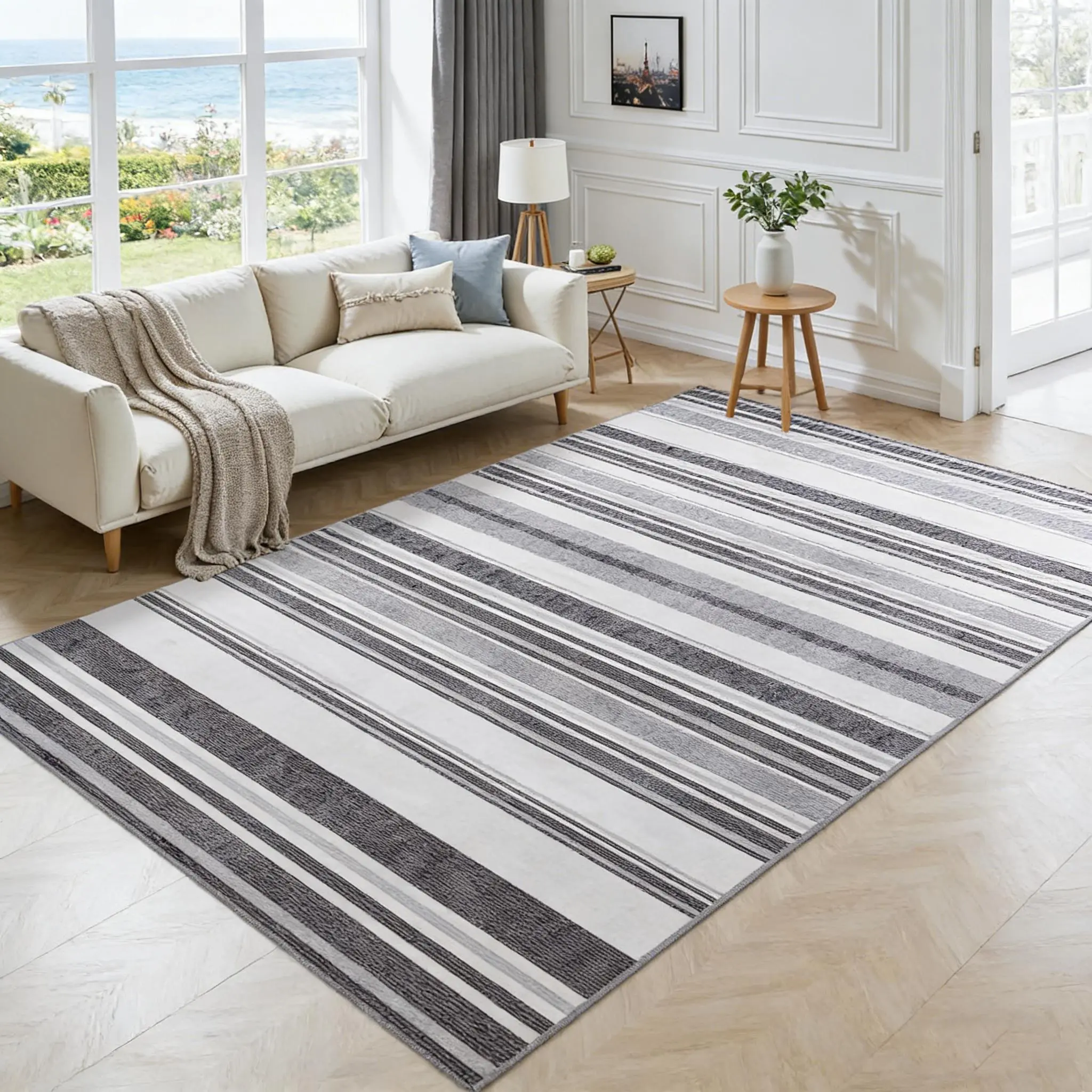 6'x9' Ultra Soft Modern Area Rugs for Living Room,  Abstract Striped Washable Rug, Contemporary Low Pile High Traffic Non Slip Stain Resistant Carpet for Bedroom, Office, Dining Room, Red, Grey, Green, Blue, 4x6, 5x8, 6x9 Feet