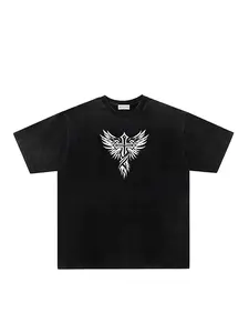 Vintage American Street Style Streetwear Tie Dye T-Shirt with Warrior Angel Wings, Unisex Summer Casual Round Neck Short Sleeve Tee