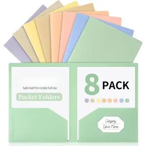2 Pocket Plastic Folders, 8 Pack, Durable Letter Size File Folders with Business Card Slot, Heavy Duty Plastic Folders for School Office, ( Colors)